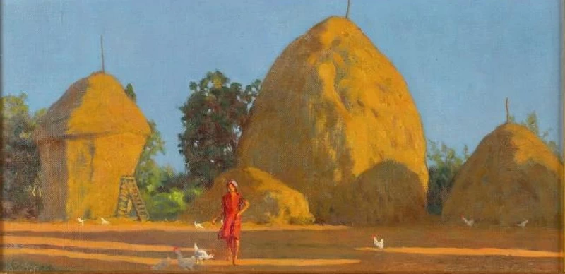 Contadina sull'aia